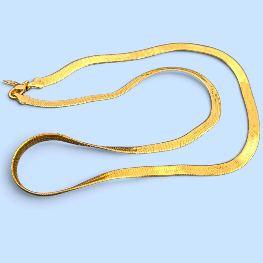 Premier Designs Gold Tone Herringbone Chain Necklace 23" Signed PD